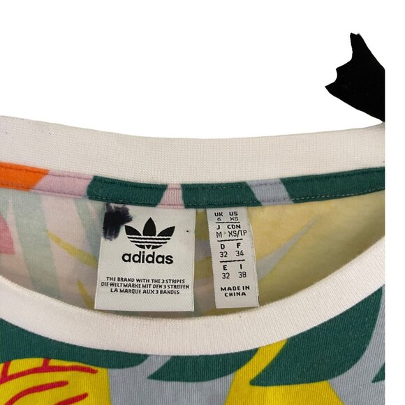 Adidas Womens Tropical Print Tie-Front Cropped T-Shirt Multicolor Size XS Island - Picture 5 of 8